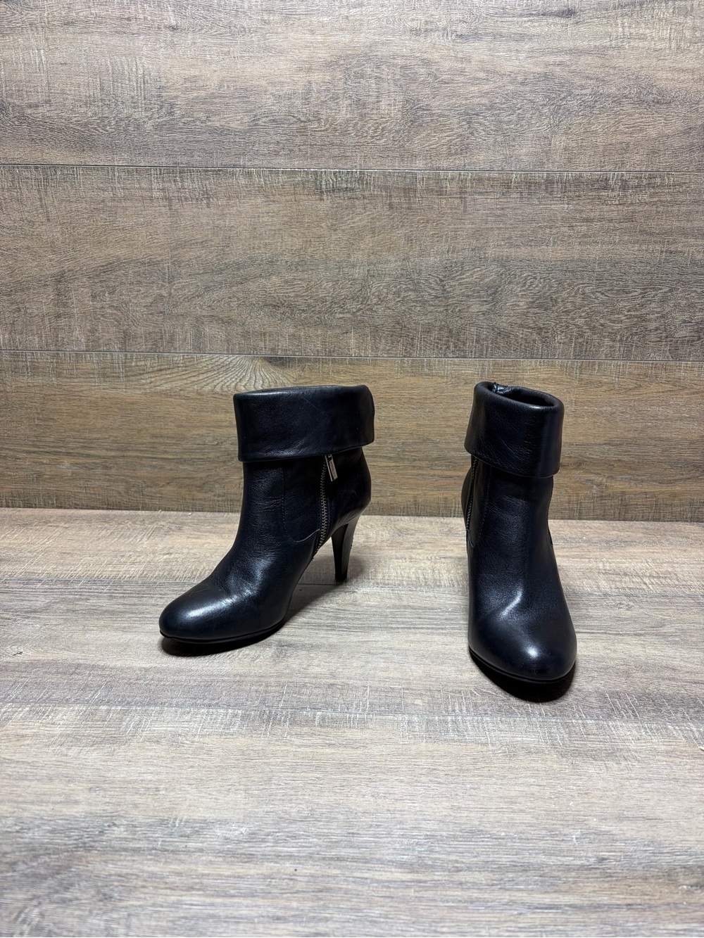 Michael Kors Black Fold-Over Leather Ankle Booties